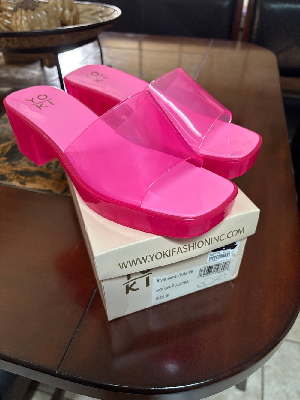 Yoki Hot Pink Clear Jelly Slide Sandals